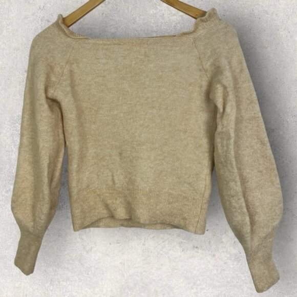 Sezane Mila Jumper Knit Sweater Square Neck Ruffle Mohair Merino Wool French XS - Picture 4 of 10